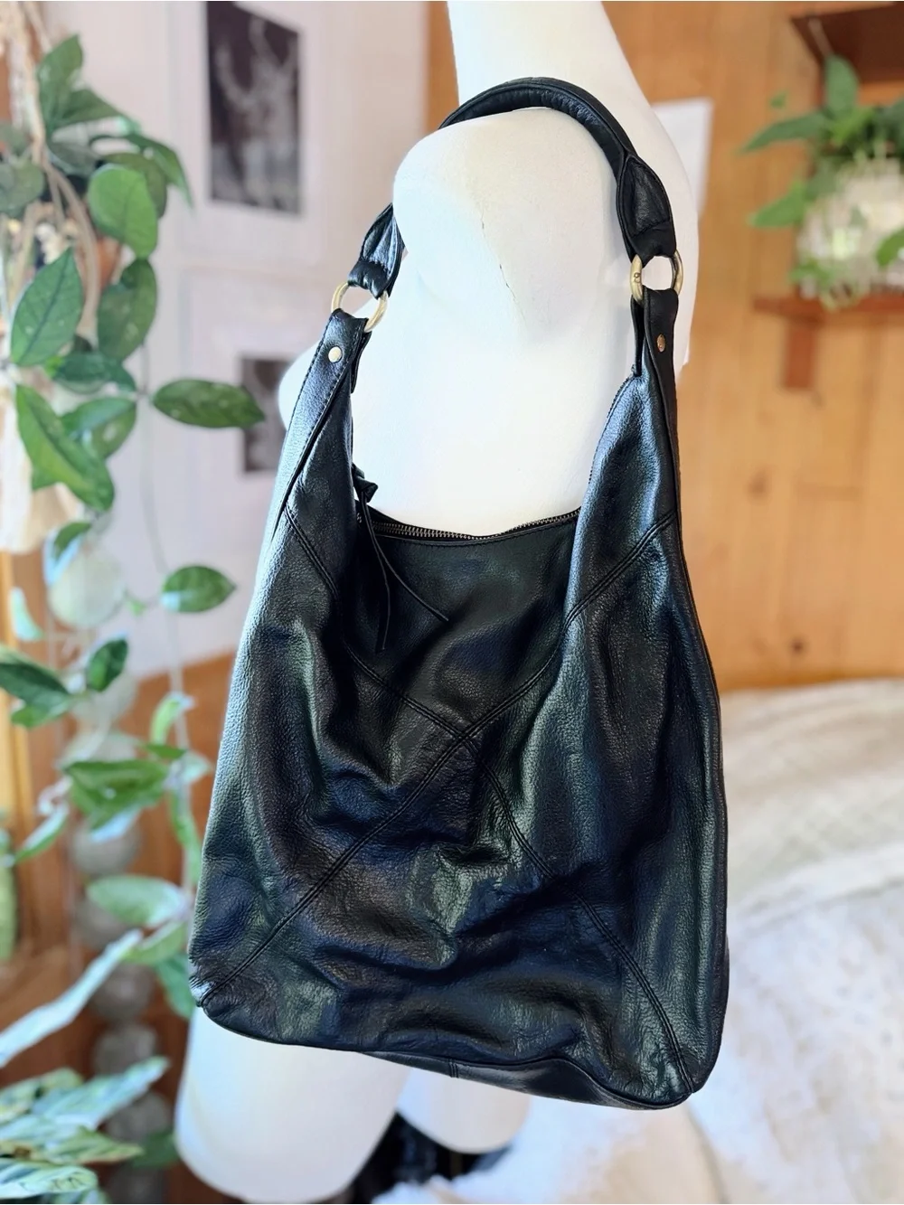 Latico Black Genuine Leather Hobo Shoulder Bag with Zebra Print Lining